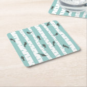 鳥および木が付いているパターン スクエアペーパーコースター (アングル)