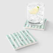 鳥および木が付いているパターン ストーンコースター (横)