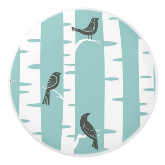 鳥および木が付いているパターン セラミックノブ (正面)