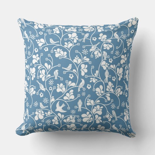 鳥および植物のオーナメントが付いているパターン クッション (正面)