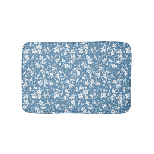 鳥および植物のオーナメントが付いているパターン バスマット (正面)