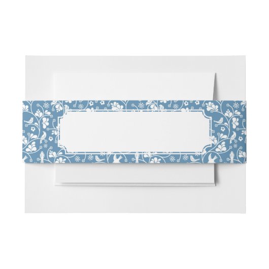 鳥および植物のオーナメントが付いているパターン 招待状ベリーバンド (正面例)