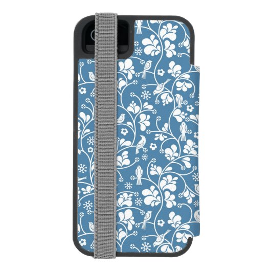 鳥および植物のオーナメントが付いているパターン INCIPIO iPhoneウォレットケース (フォリオ裏面)