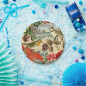 鳥および花が付いているヴィンテージのクリスマスの紙皿 ペーパープレート (パーティー)