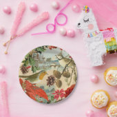 鳥および花が付いているヴィンテージのクリスマスの紙皿 ペーパープレート (パーティー)