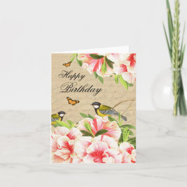 鳥および花が付いているヴィンテージの誕生日のメッセージカード カード