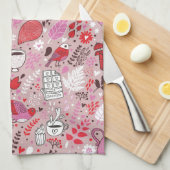 鳥および花が付いている風味がよいパターン キッチンタオル (四つ折り)