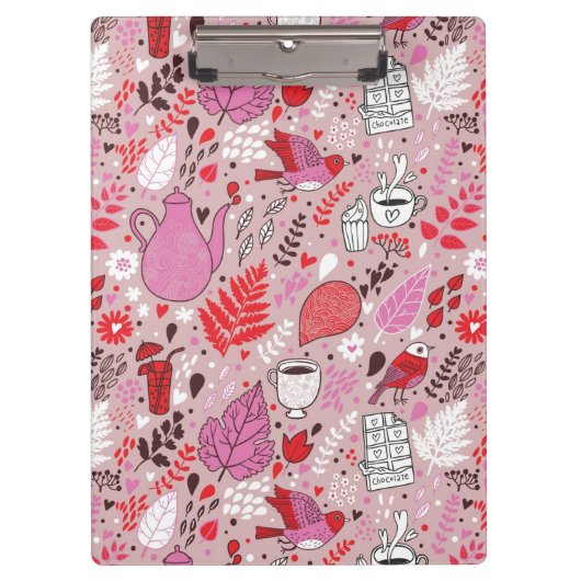 鳥および花が付いている風味がよいパターン クリップボード (正面)