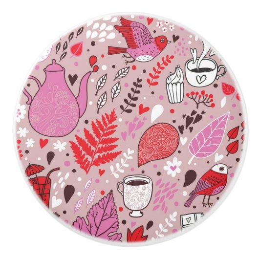 鳥および花が付いている風味がよいパターン セラミックノブ (正面)