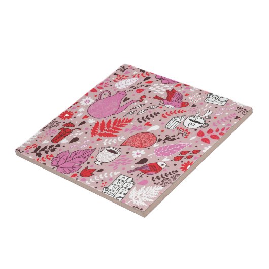 鳥および花が付いている風味がよいパターン タイル (側面)