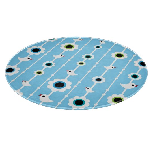 鳥および花の青パターン カッティングボード (角)