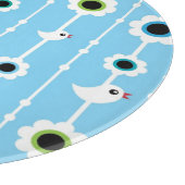 鳥および花の青パターン カッティングボード (角)