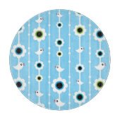 鳥および花の青パターン カッティングボード (正面)