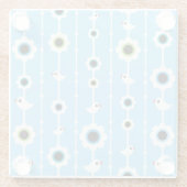 鳥および花の青パターン ガラスコースター (裏面)