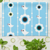 鳥および花の青パターン キッチンタオル (折り畳み)