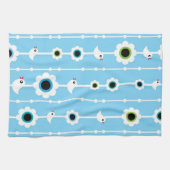 鳥および花の青パターン キッチンタオル (横)