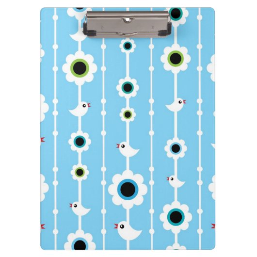 鳥および花の青パターン クリップボード (正面)