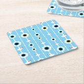 鳥および花の青パターン スクエアペーパーコースター (アングル)