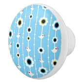 鳥および花の青パターン セラミックノブ (右)