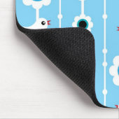 鳥および花の青パターン マウスパッド (コーナー)