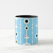 鳥および花の青パターン マグカップ (中央)