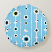 鳥および花の青パターン ラウンドクッション (裏面)