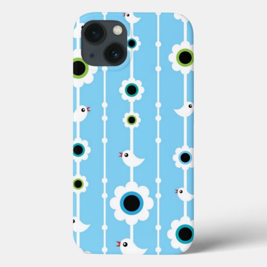 鳥および花の青パターン Case-Mate iPhoneケース (裏面)