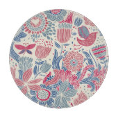 鳥および蝶が付いている花パターン カッティングボード (正面)