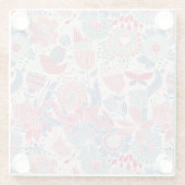 鳥および蝶が付いている花パターン ガラスコースター (裏面)