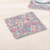 鳥および蝶が付いている花パターン スクエアペーパーコースター (アングル)