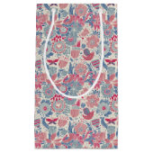 鳥および蝶が付いている花パターン スモールペーパーバッグ (正面)