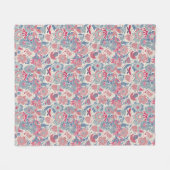 鳥および蝶が付いている花パターン フリースブランケット (正面(横))