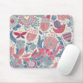 鳥および蝶が付いている花パターン マウスパッド (マウス)