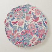 鳥および蝶が付いている花パターン ラウンドクッション (裏面)