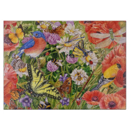 鳥および蝶ガラスまな板 カッティングボード