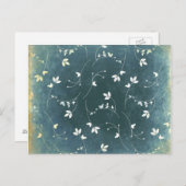 鳥お洒落と羽のある青いヴィンテージパターン ポストカード (正面/裏面)