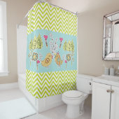 鳥お洒落と花チェブロンストライプ シャワーカーテン (インサイチュ)
