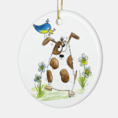 鳥お洒落の付いた斑犬 セラミックオーナメント (左)