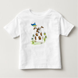 鳥お洒落の付いた斑犬 トドラーTシャツ