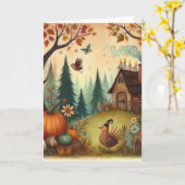 鳥お洒落コテージフォレストハロウィーン カード (黄色い花)