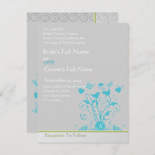 鳥お洒落旋回結婚式招待状 インビテーションポストカード (正面/裏面)