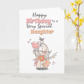 鳥かごお洒落の花誕生日の願い カード (黄色い花)