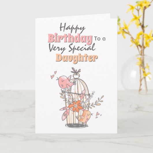 鳥かごお洒落の花誕生日の願い カード (黄色い花)