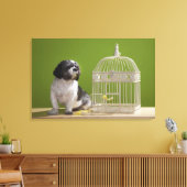 鳥かごに近い犬 キャンバスプリント (インサイチュ (リビング))