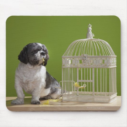 鳥かごに近い犬 マウスパッド (正面)