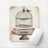 鳥かごの着席のかわいらしいクロドリ マウスパッド (マウス)