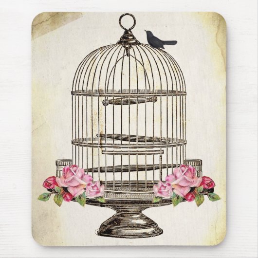 鳥かごの着席のかわいらしいクロドリ マウスパッド (正面)