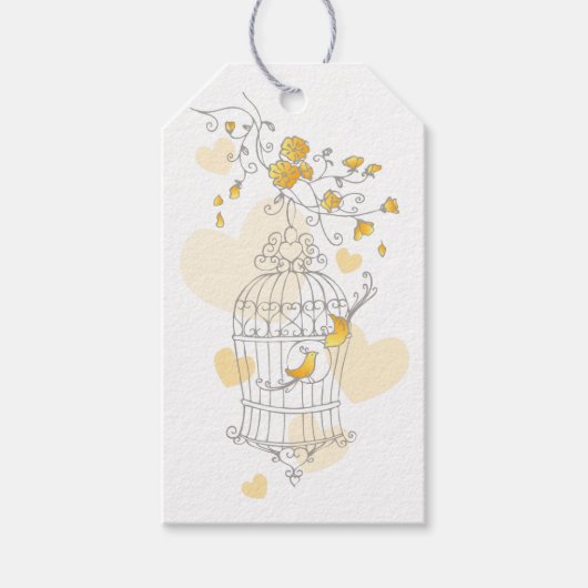 鳥かごイエローグレー結婚式の引き出物ギフトラベル ギフトタグ (正面)