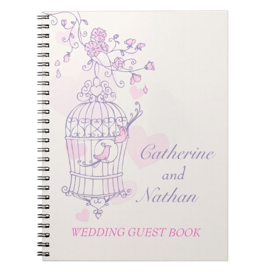 鳥かご紫結婚のゲストブック ノートブック (正面)