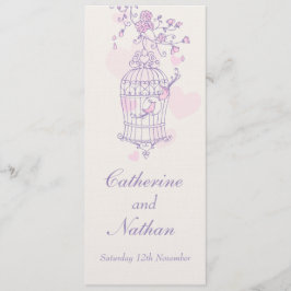 鳥かご紫色のピンク結婚のディナーメニュー メニュー